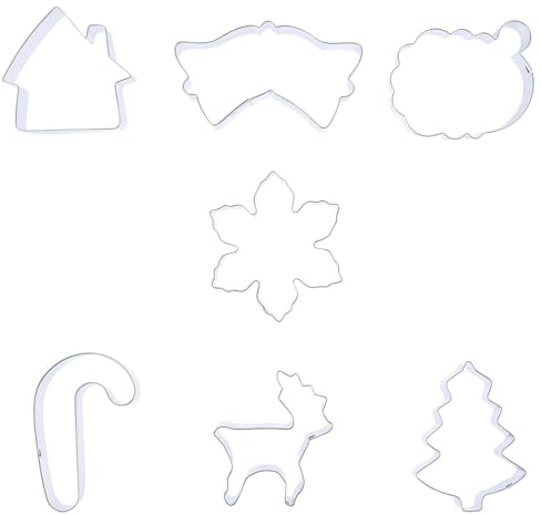 Uonlytech Cortadores de Galletas Navideños de Acero Inoxidable 7 Piezas Formas de Muñeco Invernal, Árbol y Campana para Fiestas y Repostería Casera