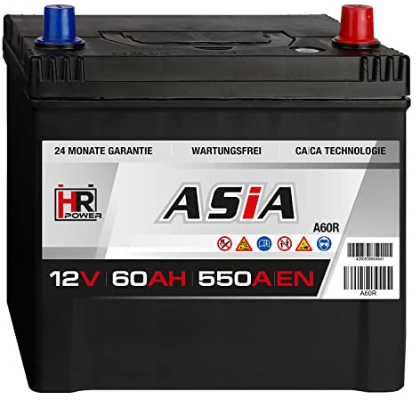 HR HiPower ASIA Autobatterie 60Ah 12V Pluspol Rechts 550A/EN Blei-Säure, hohe Startreserven auch bei Kälte