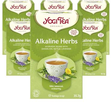 Yogi Tea, Alkaline Herbs, Organic Herbal Tea, Naturally Caffeine Free, Blend of Dandelion, Nettle and Lavender, 6 Packs x 17 Tea Bags (102 Teabags Total)