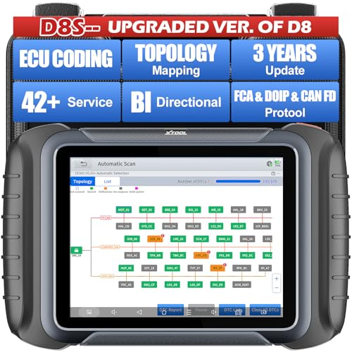 XTOOL Scanner D8S, AI-Assisted Bidirectional OBD2 Scanner, 8 Full System Bidirectional Scan Tool, ECU C0ding, Topology Mapping, 42+ Resets Automotive Diagnostic Scanner, FCA, CAN FD&DoIP
