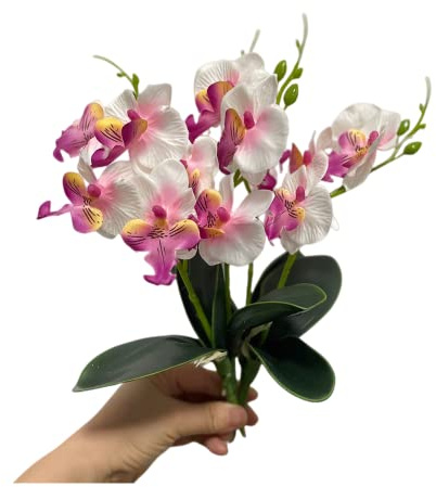 Lot de 4 bouquets de fleurs artificielles tropicales 28 cm,Mini orchidée papillon avec de fleurs en soie et feuilles d'orchidée phalaenopsis,Arrangement de feuilles artificielles pour mariage(Blanc)