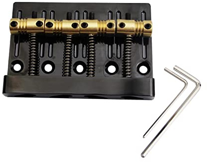 Guyker 4 String High Mass Bass Bridge with Vintage CNC Machined Brass Saddles Tailpiece Replacement for Jazz Electric Bass (GB403, black)