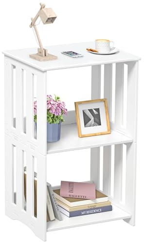 HAYOFAMY 3-Tier End Table Nightstand White, Narrow Side Table with Storage Shelf, Small Bookshelf Bedside Table for Bedroom, Living Room, Office, Bathroom