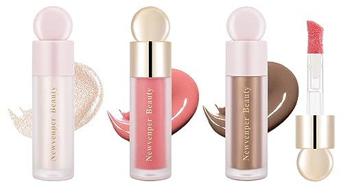Liquid Contour,Liquid Highlighter, Liquid Blush with Face Brush Long Lasting Smooth Lightweight Smudge Proof Contour+Blush+ Highlighter