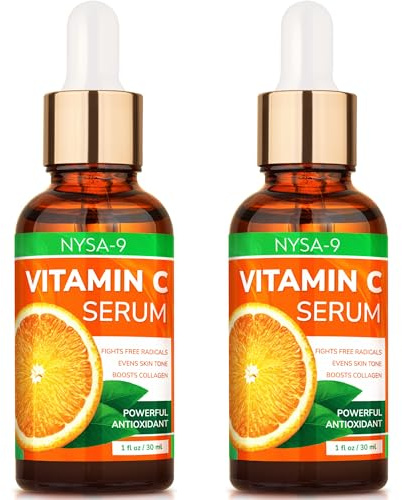 Vitamin C Serum - 2 Pack, 1 oz / 30 ml - Powerful Antioxidant for Skin Brightening & Hydrating - Anti-Aging Face Serum for Dark Spots & Wrinkles - Hypoallergenic & Cruelty-Free Skincare - by Nysa-9