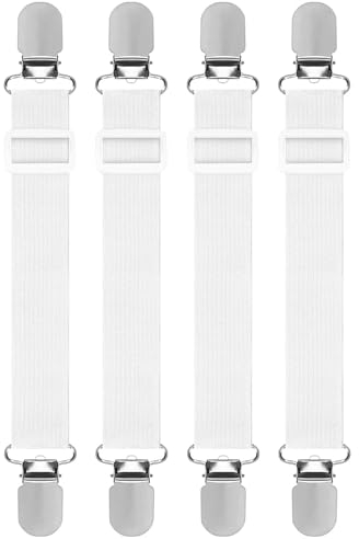 JCKD 4 Piezas Pinzas elásticas para sábanas, Pinzas para sábanas con Clips metálicos en Ambos Extremos Banda elástica Ajustable Pinzas para sábanas, colchones, Juegos de Planchar, sofá (Blanco)