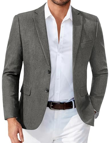 COOFANDY Men's Casual Blazer Lightweight Sports Coat Two Button Linen Textured Suit Jacket, Gray, S