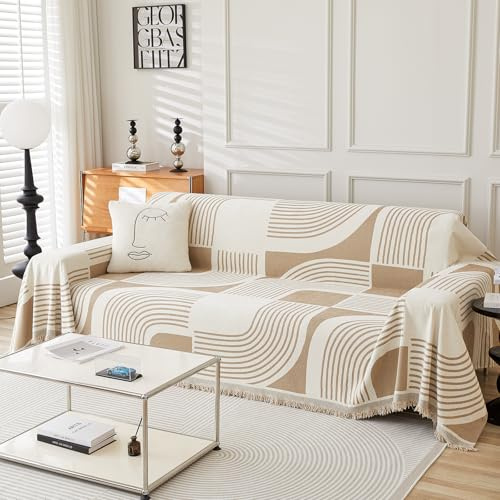 WEYOND Housse de Canapé Bohème en Chenille, Protege Canape Couvre Canapé Lavable, Plaid Canapé de Protection pour Canapé d’Angle, 1/2/3/4 Places (180 x 260 cm, Kaki)