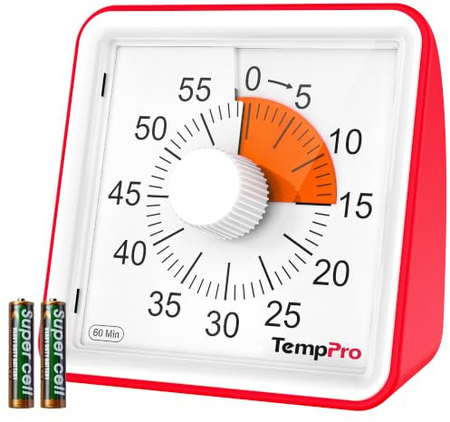 TempPro TM021 Visual Timer, 60-Minute Countdown Timer, Time Management Tool | Mute/Alarm Mode, Large Numbers & Disappearing Red Zone, for Focus, Screen Time, Batteries Included(Previously ThermoPro)