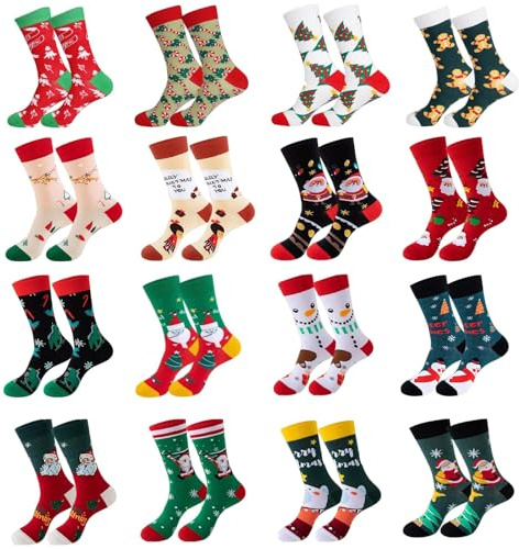 16 Paires Chaussettes de Noël Femmes Chaussettes Noel en Coton avec des Motifs Charmants Taille 35-43 pour les Réunions de Famille, Cadeaux de Noël
