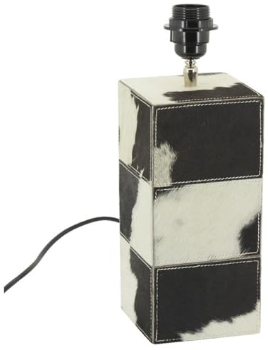 AUBRY GASPARD - Pied de Lampe Peau de Vache Noir et Blanc Medium - Carré - Ampoules E27-12x12x25 cm - Unique et Élégant - Idéal Décoration Intérieure - sans Abat-Jour
