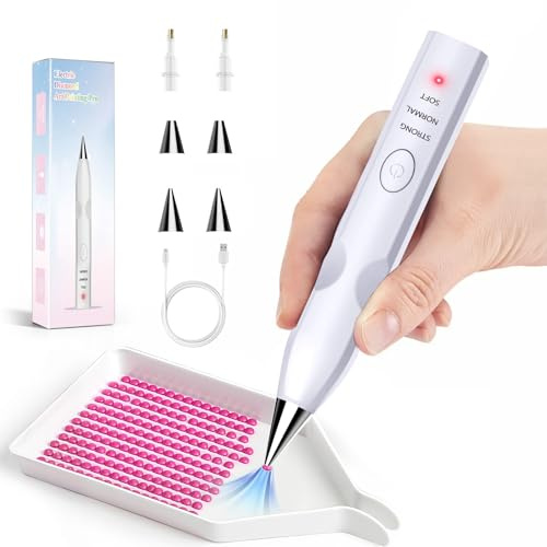 Bolígrafo de pintura de diamantes, accesorios de pintura de diamantes, carga USB-C, herramienta de accesorios de pintura de diamantes, 3 niveles de succión ajustables con 4 cabezales de repuesto