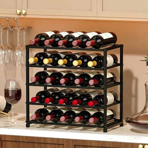 Alytree 25 Bottle Wine Rack Countertop, 5-Tier Wine Rack for Inside Cabinet, Metal Wine Bottle Holder, Wine Storage Shelf for Kitchen, Bar, Dining Room