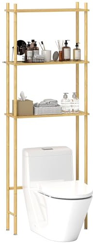 HOMCOM Scaffale da Bagno Sopra WC a 3 Ripiani, Mensola Portaoggetti Salvaspazio in Bambù, Mobile Sopra Lavatrice per Lavanderia con Piedini Regolabili, Colore Naturale
