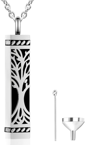 PYRUVAE Joyería de cremación cilíndrica, collar de urna del árbol de la vida para mujer y hombre, colgante de botella de cremación, joyería conmemorativa para cenizas de seres queridos