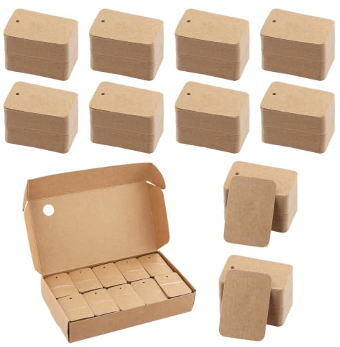1000 Pcs Etiquetas para Ropa, Thickened, 3,5x5cm, Mini Etiquetas de Precio de Papel Kraft, Etiqueta Vacío Perforadas para Etiquetadora Precios, Zapatos, Sombrero, Regalos, Joyería y Artesanía (Marrón)