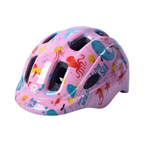 perfeclan Children Headgear Kids Bike Helmet Skateboard Helmet Skating Helmet Youth Sports Helmet PC Outer Interior Shock Cushioning Lightweight Shape, Pink Ocean, One Size