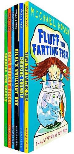 Michael Rosen 6 Book Sets (Fluff The Farting Fish, Bilal's Brilliant Bee, Don't Forget Tiggs, Burping Bertha, Barking Bagels, Choosing Crumble)