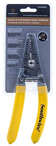 Southwire Ergonomic Wire Stripper - Fast & Clean Wire Stripping for 10-18 AWG Solid & 12-20 AWG Stranded - Stainless Steel Blades - Shears Screws