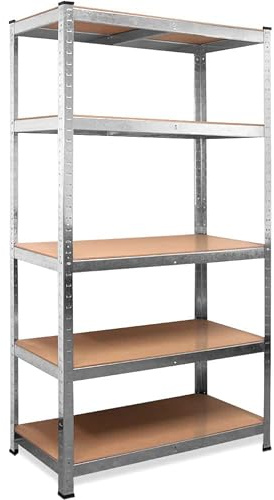 Monzana® Estantería Almacenaje Metálica 180x90x60cm 875kg Estanterías Trastero Cocina Modular para Cargas Pesadas 5 Baldas MDF Taller Garaje Plata