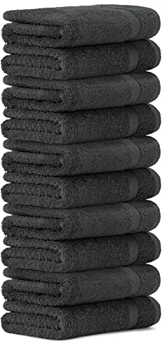 Luckytowel 10er Set Handtücher 50x100 cm 100% Baumwolle, 600g/m² Oeko-Tex Handtuch-Set 10er Pack Anthrazit