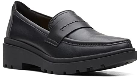 Clarks Women's Calla Ease Loafer Flat, Black Leather, 11 Medium US
