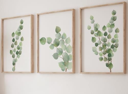 Eviepops Prints Arte De Pared Con Plantas De Eucalipto, Set de 3 Láminas Sin Marco, Arte de pared de estilo botánico, Decoración De Plantas Tropicales, Estampado Tropical, Decoración abstracta (A4)