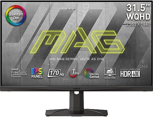 MSI MAG321QR-QD 31.5 Inch WQHD Gaming Monitor - 2560 x 1440 IPS Quantum Dot Panel, 170 Hz / 1ms, 140% sRGB Colour Gamut, DisplayHDR 400, FreeSync Premium - DP 1.2a, HDMI 2.0b, USB Type-C