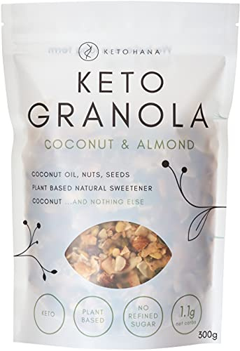 Keto Hana Coconut & Almond (Plant Based) Breakfast, Snacking Granola, Just 1.2g Net Carbs, High Protein, Healthy Keto Diet Granola (Four 300g/0.6lbs Bags)