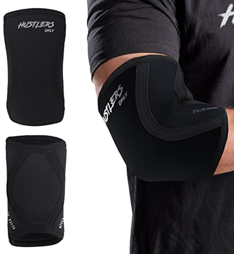 Hustlers Only Elbow Sleeves Weightlifting 5mm Neoprene Compression Elbow Support Sleeves for Gym Training, Bench & Tendonitis, Fitness, and Workout (Black, XL)