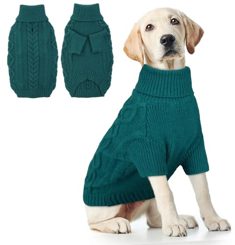 Hjumarayan Jersey de punto para perros grandes, ropa cálida para mascotas para invierno al aire libre, suéter suave y grueso para Pit Bull, Lean Lab, Border Collie, verde pavo real, XXL