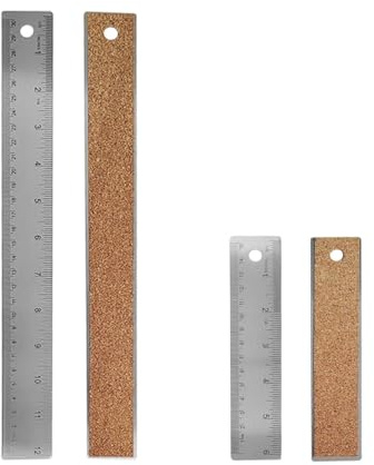 6-Inch and 12-Inch Stainless Steel Metal Ruler with Non-Slip Cork Backing