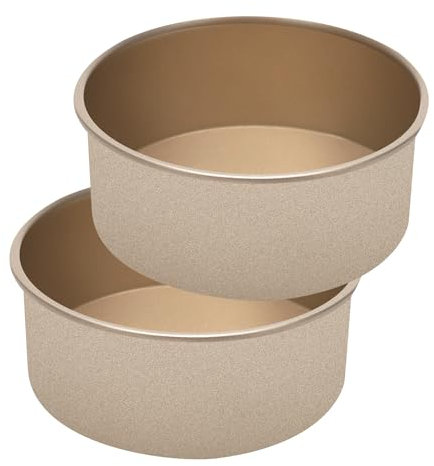 IVEOPPE Molde redondo de, redondo, juego de 2 moldes redondos de acero inoxidable con revestimiento antiadherente, adecuado para pasteles, brownies, tartas, lasaña, dorado (15cm)