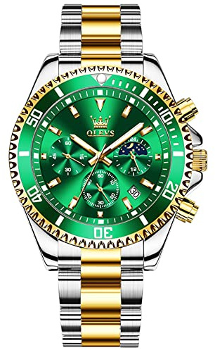OLEVS Montres Hommes, Chronographe en Acier Inoxydable Großgesicht Analogique Quartz Montre Hommes, Mode léger Affaires Lumineux étanche à l'eau