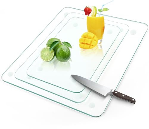 Tagliere in vetro temperato per cucina, in vetro trasparente con piedini in gomma, antigraffio, resistente al calore, infrangibile e facile da pulire (30,5 x 40,6 cm)