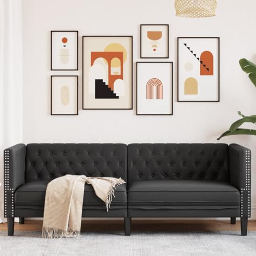 Gecheer Chesterfield Sofa, 3-Sitzer Kunstleder Sofa mit Schlaffunktion, Dick gepolsterte Sitzflächen, Schwarz, für Wohnzimmer