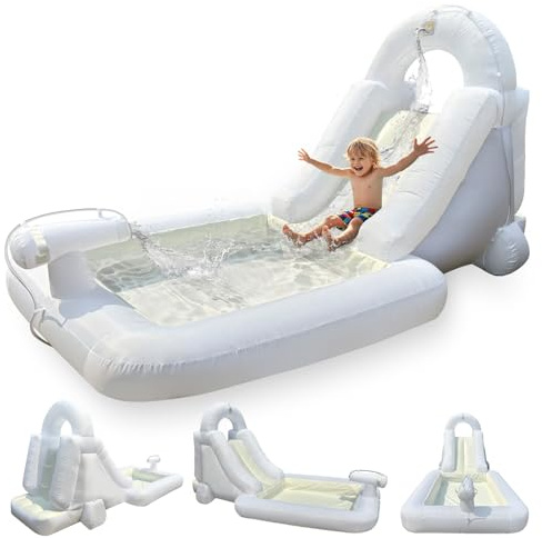 Eypye Water Slide Park with PVC Pool for Water Storage Bounce House with Included Air Blower Water Cannon & Climbing Wall Inflatable Water Slide for Kids Backyard 13ft L x 6ft W x 6ft H