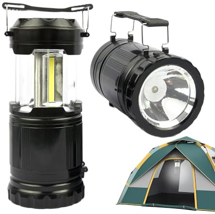 Lanterne de camping, lampe de poche portable pliable, avec crochet et poignée, modes d'éclairage réglables, 20,3 x 8,5 cm, design compact, pour la survie en plein air, la préparation des tempêtes, la
