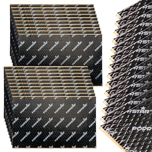 Poppstar Pannelli fonoassorbenti per auto in alluminio butilico (tappetini isolanti 2 mm, 34 pezzi cad. 40 x 25 cm (3,4 m²)), nero