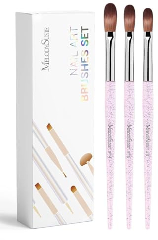 WOKICOR Set 3 Pinceles para Uñas Acrílicas 8/10/14, Pincel Uñas Gel UV, Kit Pinceles Decoración Uñas Profesional, Acrílico y Polvo Acrílico, Ideal para Principiantes, Nail Art, Regalo Mujer DIY