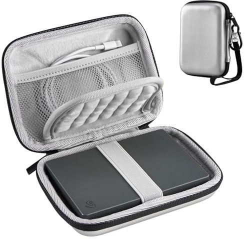 ProCase 2,5 tum extern hårddiskväska, väska och fodral för hårddisk, kompatibel med UnionSine, Seagate, Toshiba Canvio Partner, WD, Samsung SSD, universellt skyddsfodral - silver