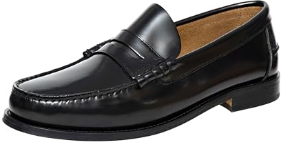 Del Rosario Penny Loafer - Realizzato a mano in Portogallo - Blake machart in vera pelle, suola in pelle cucita, certificato LWG, Nero , 45 EU
