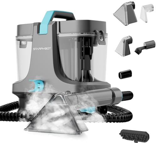 Starrybot Portable Carpet Cleaner Machine with Steam and Heating Techology,18Kpa Powerful Suction with Versatile Tools for Pets, Couch,Spot Cleaner for Stairs/Furniture/Rug(Gray)(AC0201)