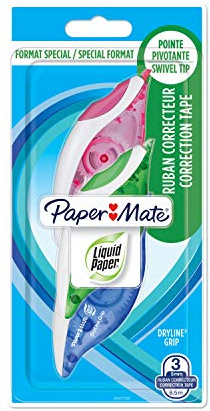 Paper Mate Liquid Paper DryLine Grip cinta correctoracolores surtidospaquete de 2 + 1