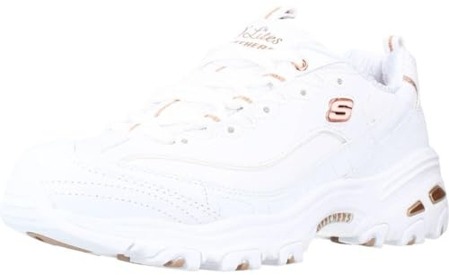 Skechers Women's D'Lites Fresh Start Trainers, White Leather/Duraleather/Rose Gold Trim, 6.5 UK