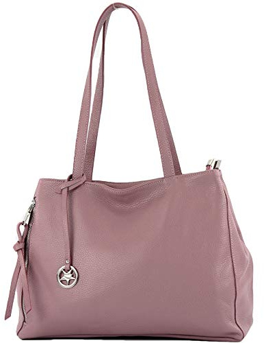 modamoda de T205 Damen Leder Schultertasche Shopper Henkeltasche handmade in Italy, Farbe:Altrosa