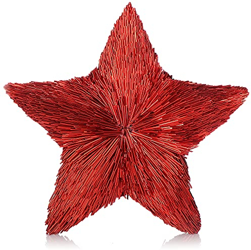 COM-FOUR® Estrella Decorativa 3D de plástico - Estrella Decorativa metálica Brillante - decoración clásica para Invierno y Navidad - Aprox. 20 centímetros (Rojo)
