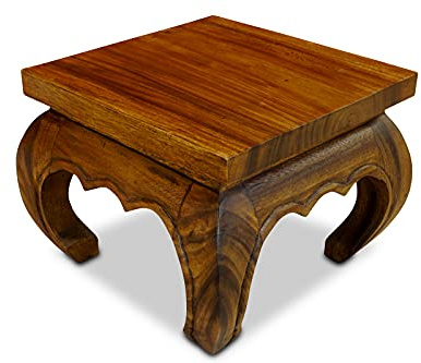 Juego de 3 mesas auxiliares de madera maciza de acacia, diseño de flores en diferentes tamaños (marrón, grande)
