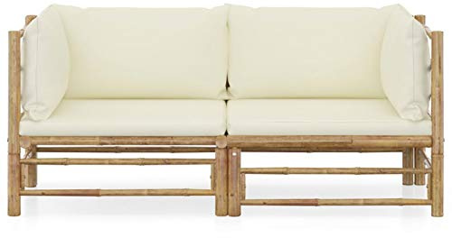 Tidyard 2 delar Balkongmöbler trädgårdssoffa lounge soffa bambu balkong soffa trädgårdsmöbler set trädgårdslounge set soffset trädgård soffa set loungegrupp sittgrupp utemöbler med kudde krämvit bambu