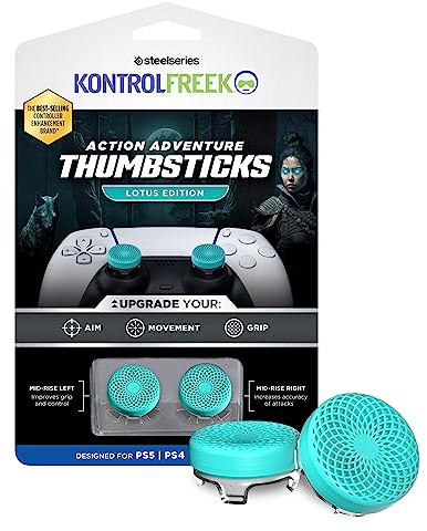 KontrolFreek Lotus für PlayStation 5 (PS4) und PlayStation 4 (PS4) - Performance Thumbsticks - 2 mittelhohe konkave - Blaugrün/transparent